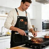View 6: AFUN black 16 oz canvas apron, detail view 6
