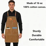 View 3: AFUN brown 16 oz canvas apron, detail view 3