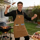 View 6: AFUN brown 16 oz canvas apron, detail view 6