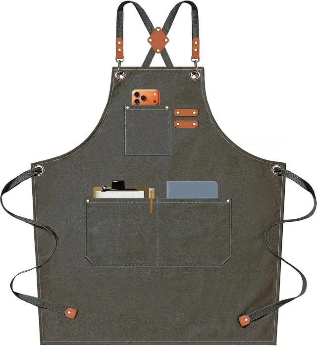 AFUN grey green 16 oz canvas apron, front view