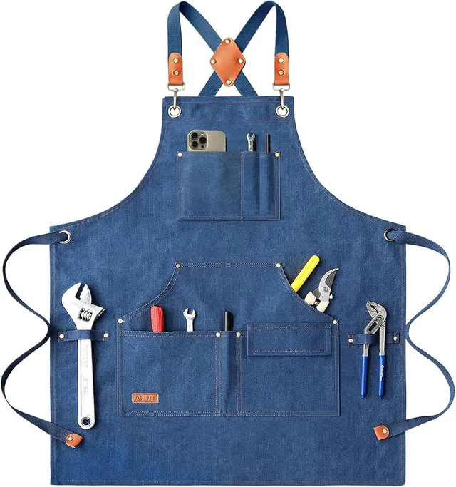 AFUN dark blue canvas tool apron, front view