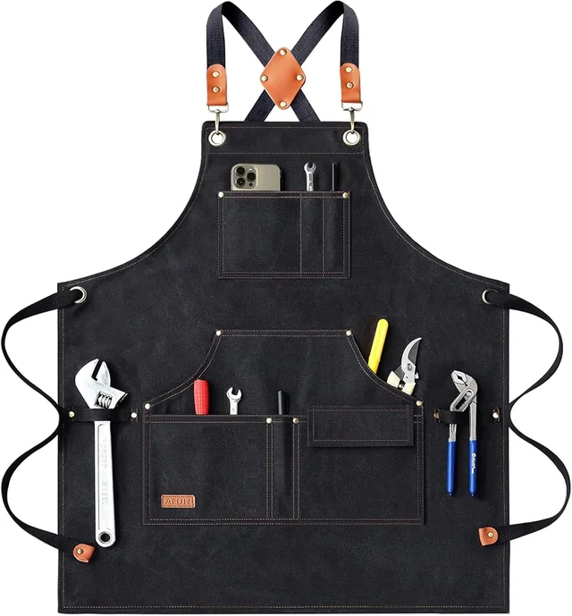 AFUN black canvas tool apron, front view