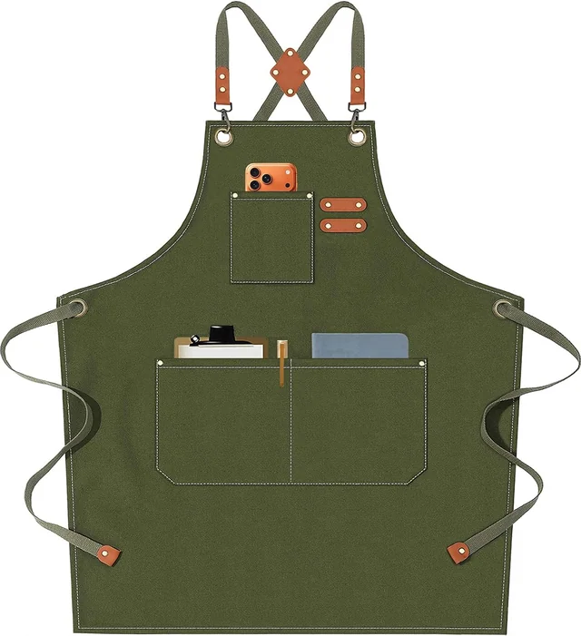 AFUN army green 16 oz canvas apron, front view